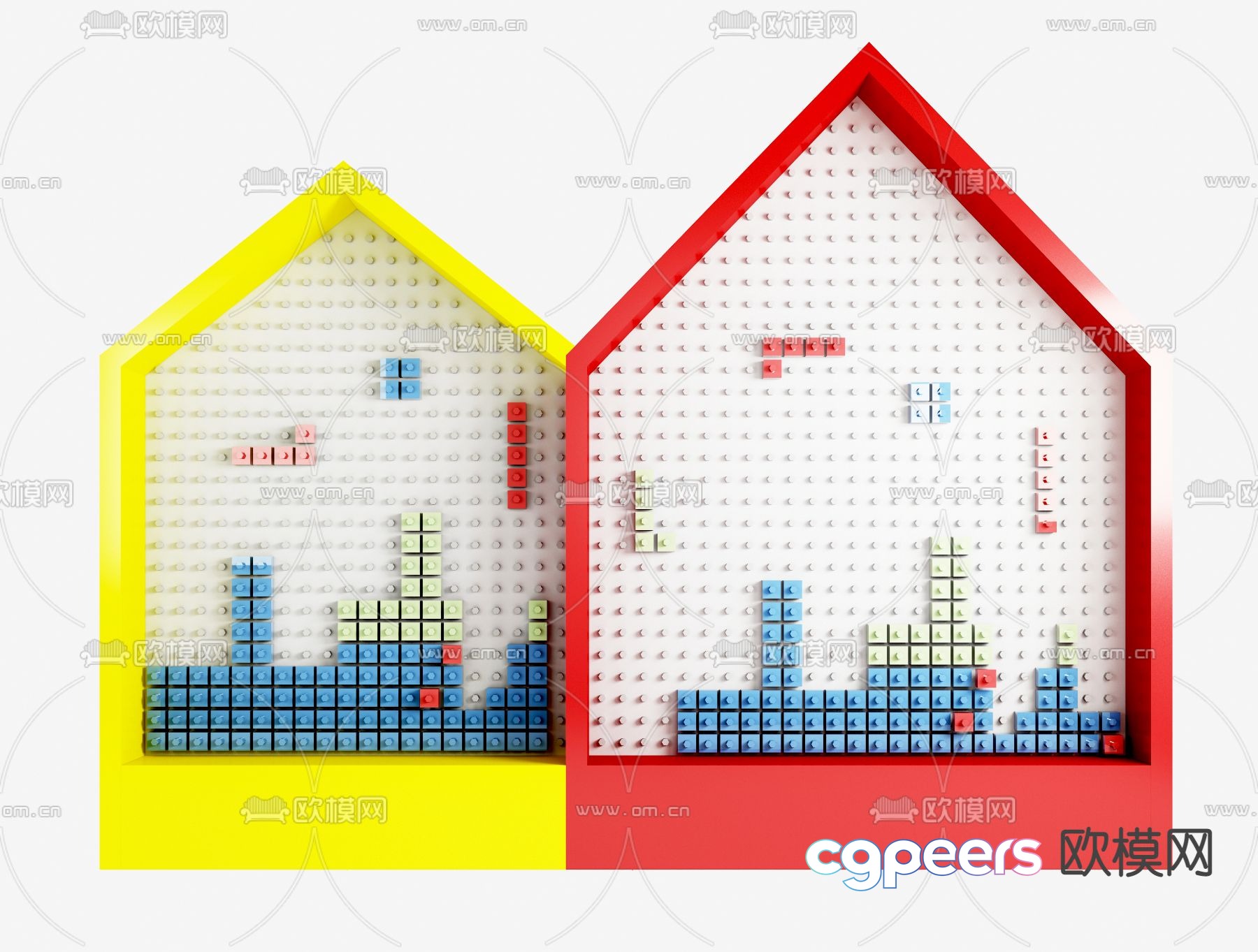 Modern children’s lego toy building block wall 3d model Modern children’s lego toy building block wall 3d model