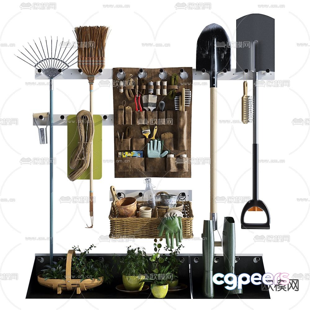 Modern gardening hardware tools shovel broom 3d model Modern gardening hardware tools shovel broom 3d model