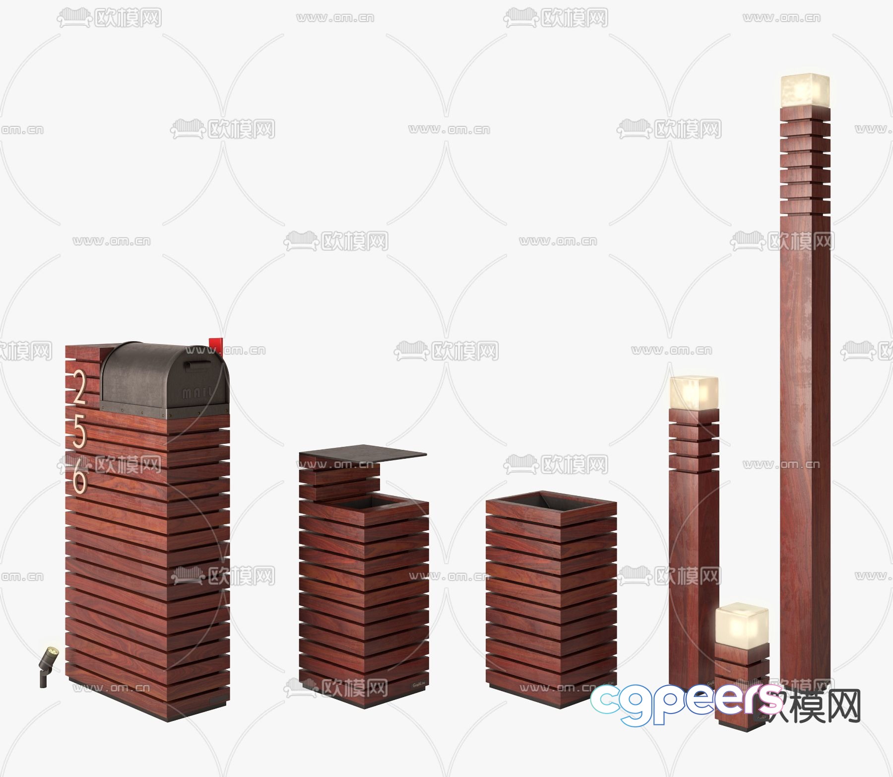 Nordic outdoor trash can mailbox landscape light 3d model