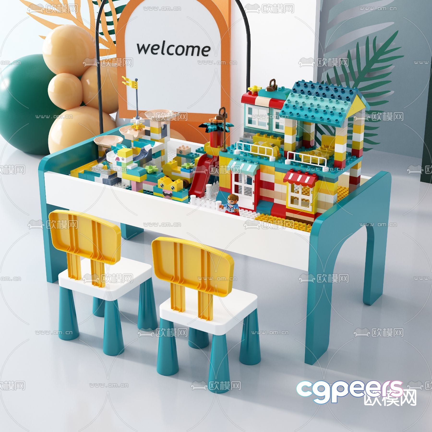 Modern children’s building block table and chair 3d model Modern children’s building block table and chair 3d model