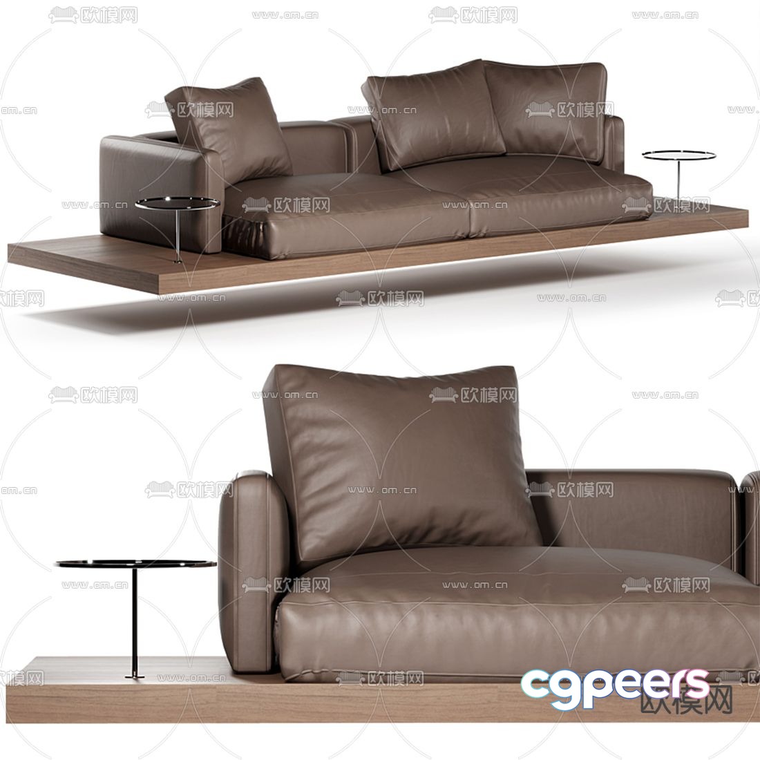 B&B Italia modern brown leather love seat 3d model