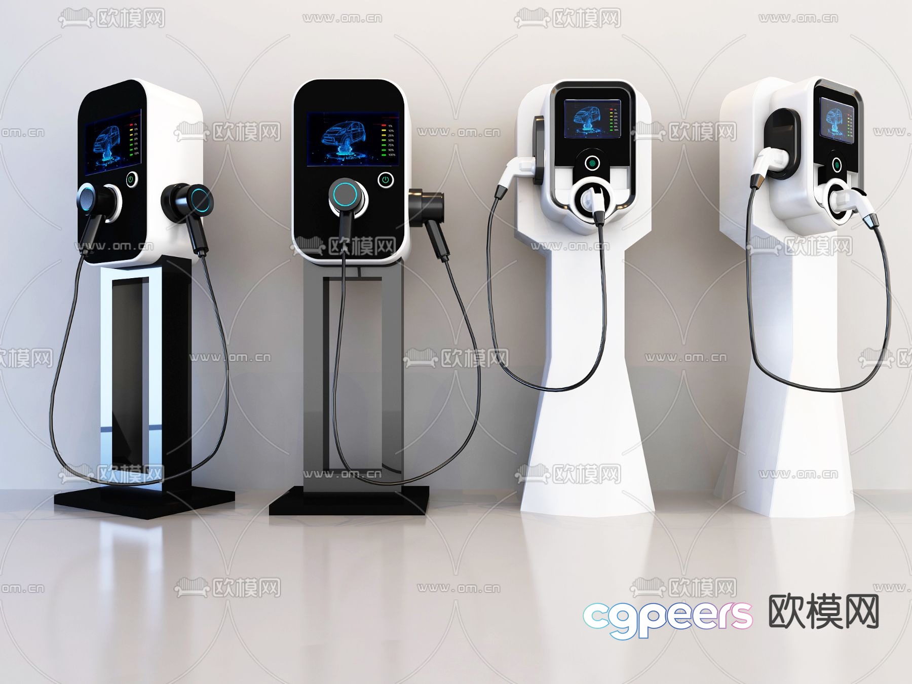 Modern new energy electric vehicle charging pile 3D model