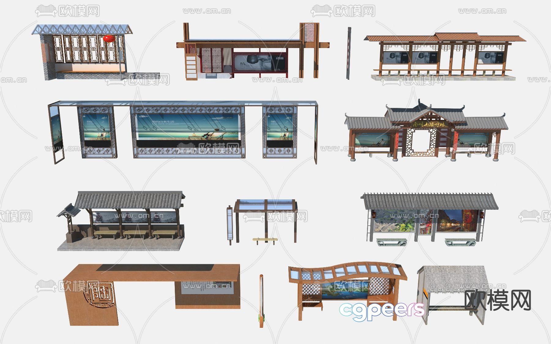 New Chinese style bus stop bus stop 3d model
