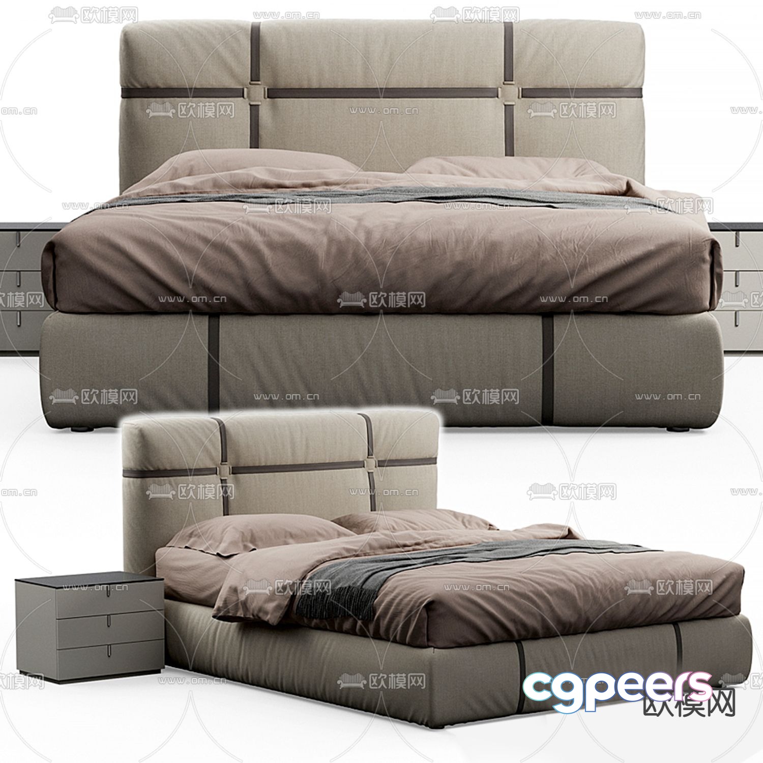 Minotti modern gray double bed 3d model Minotti modern gray double bed 3d model