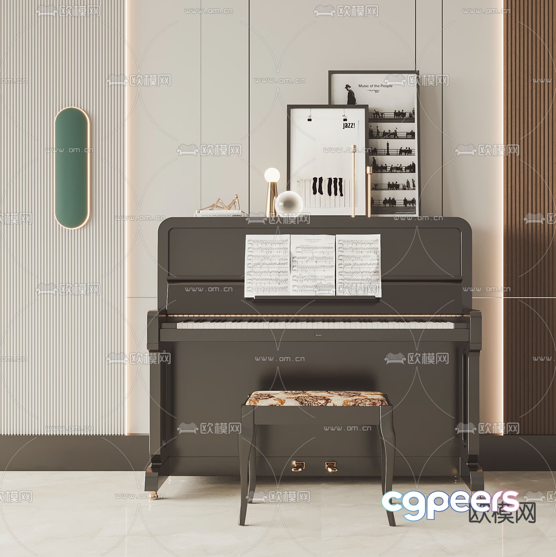 Modern upright piano 3d model Modern upright piano 3d model