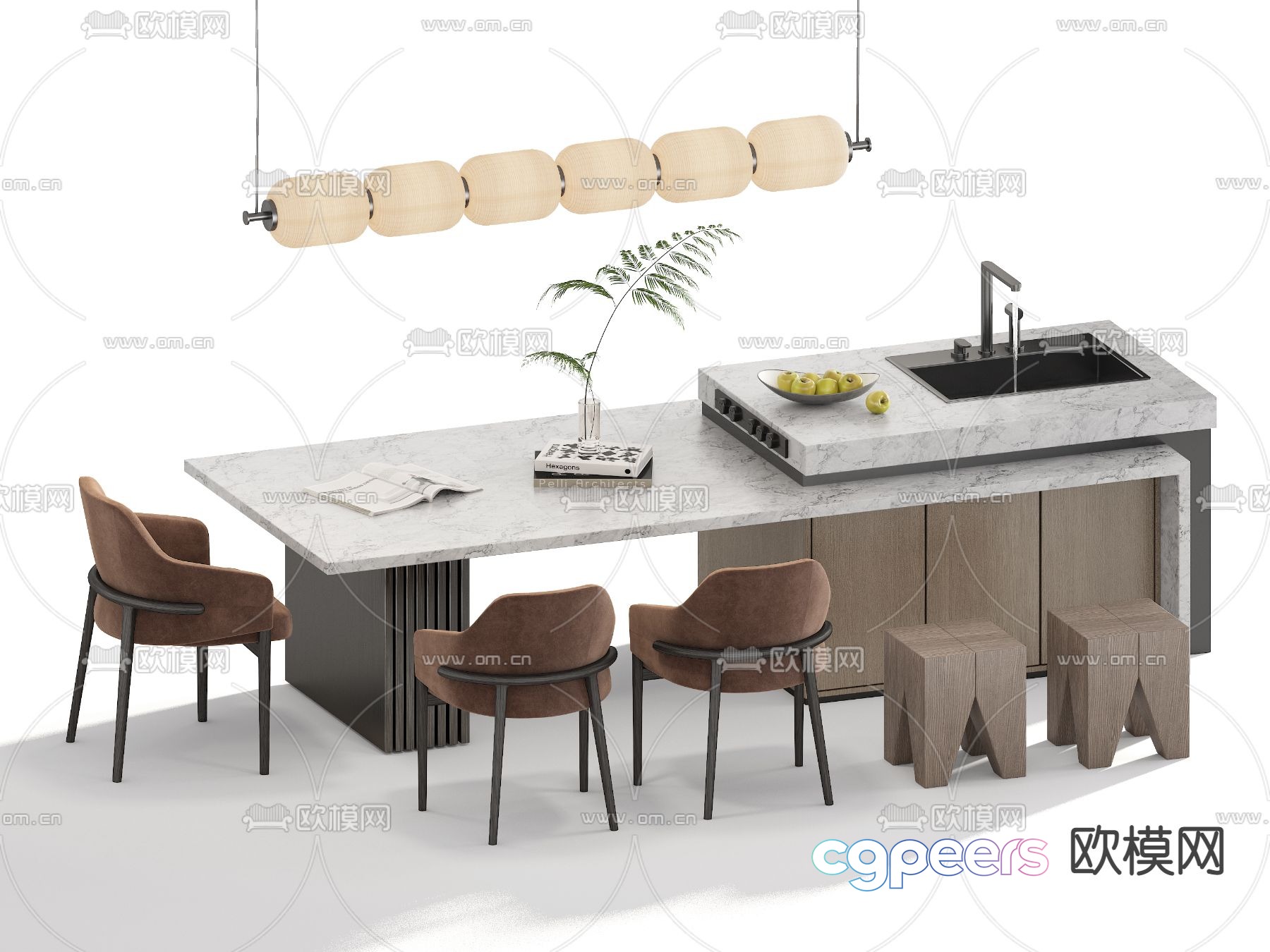 Minotti modern island dining table and chairs 3d model Minotti modern island dining table and chairs 3d model