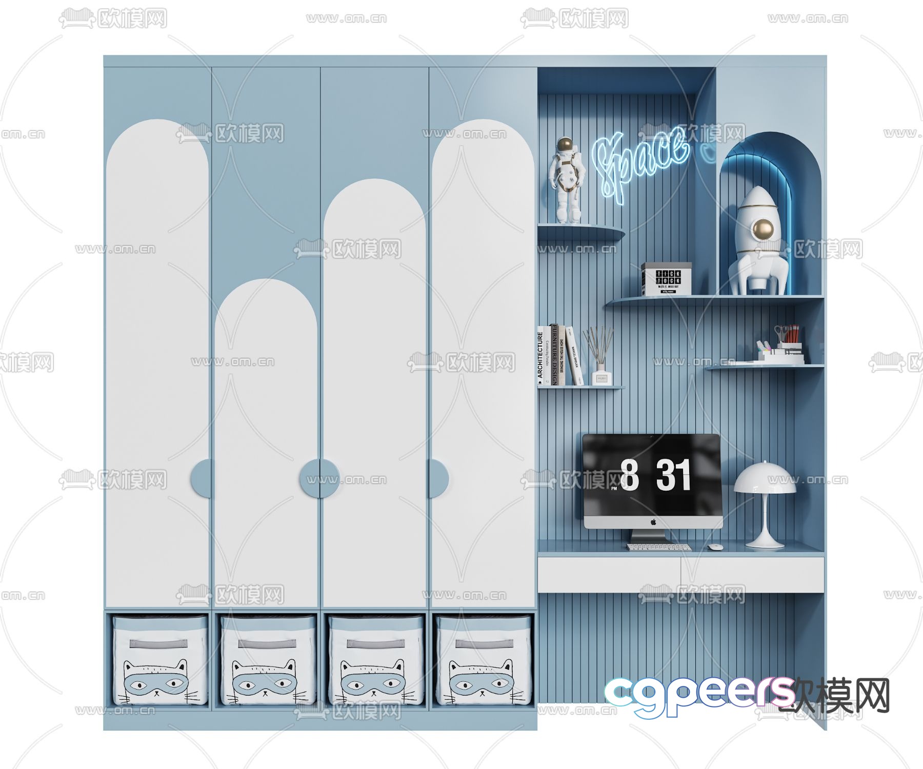 Children’s wardrobe integrated bookcase 3d model Children’s wardrobe integrated bookcase 3d model