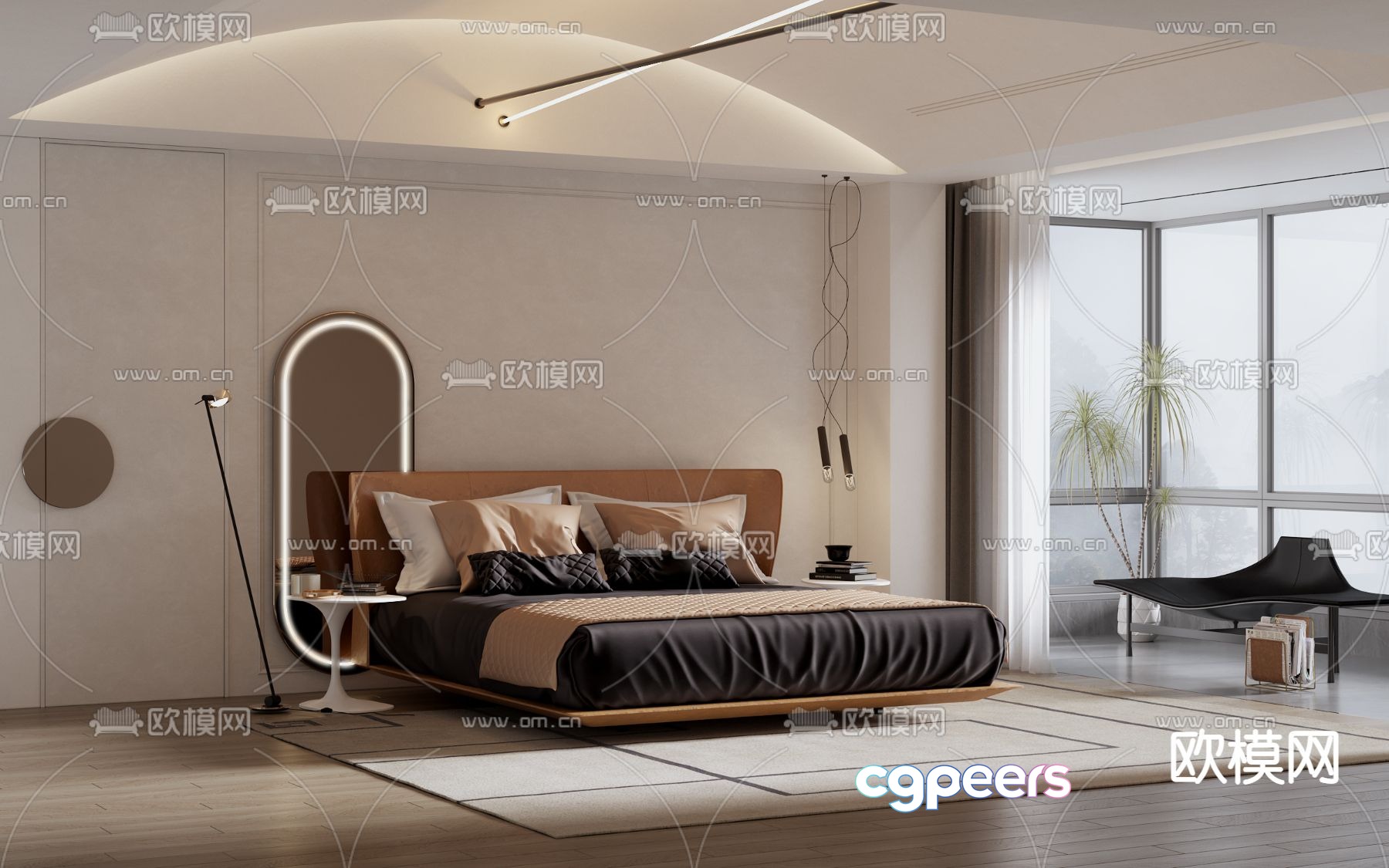 B&B Italia high back double bed 3d model B&B Italia high back double bed 3d model