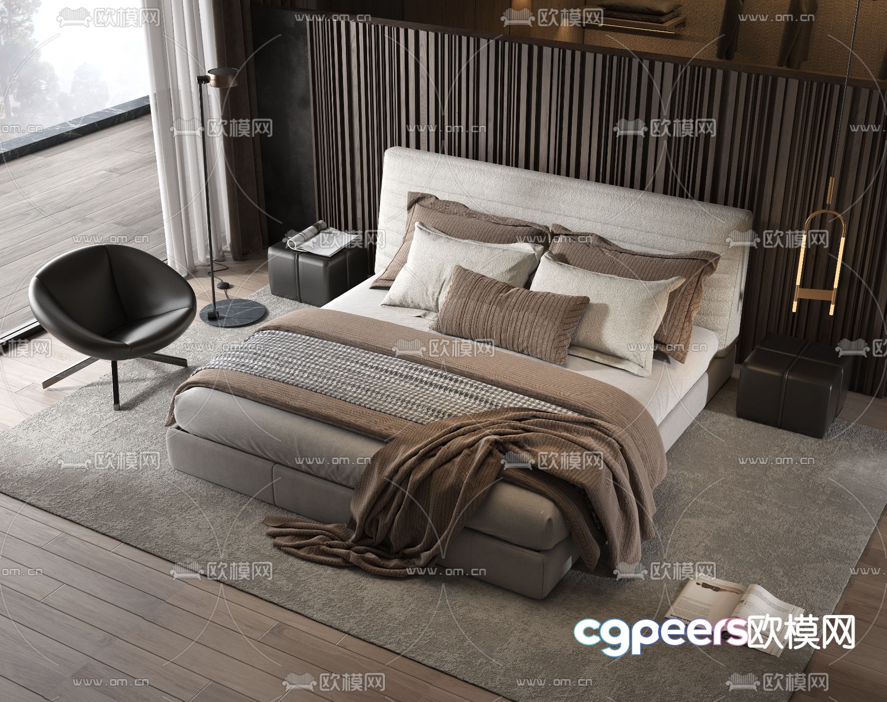 Minotti double bed 3d model Minotti double bed 3d model