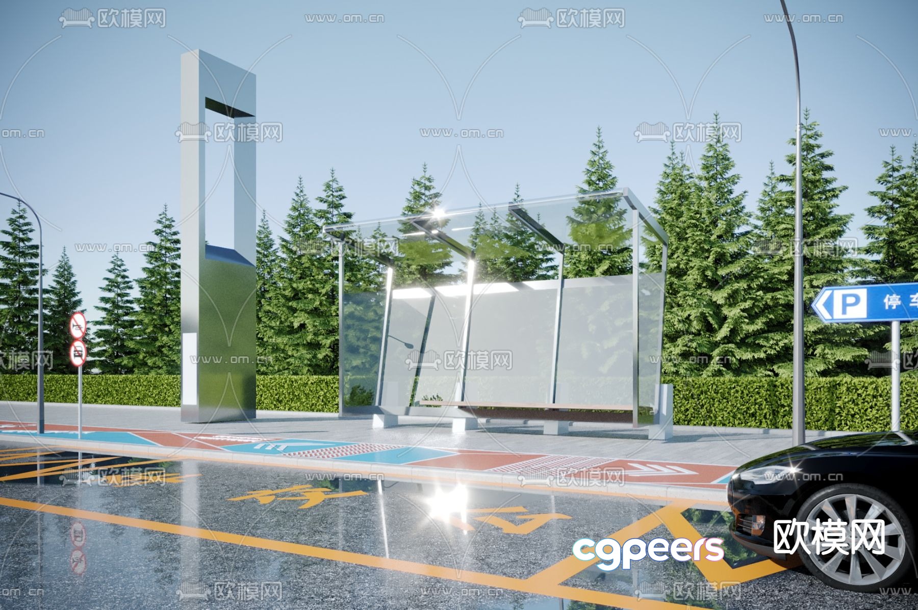 Modern bus stop shelter 3d model Modern bus stop shelter 3d model