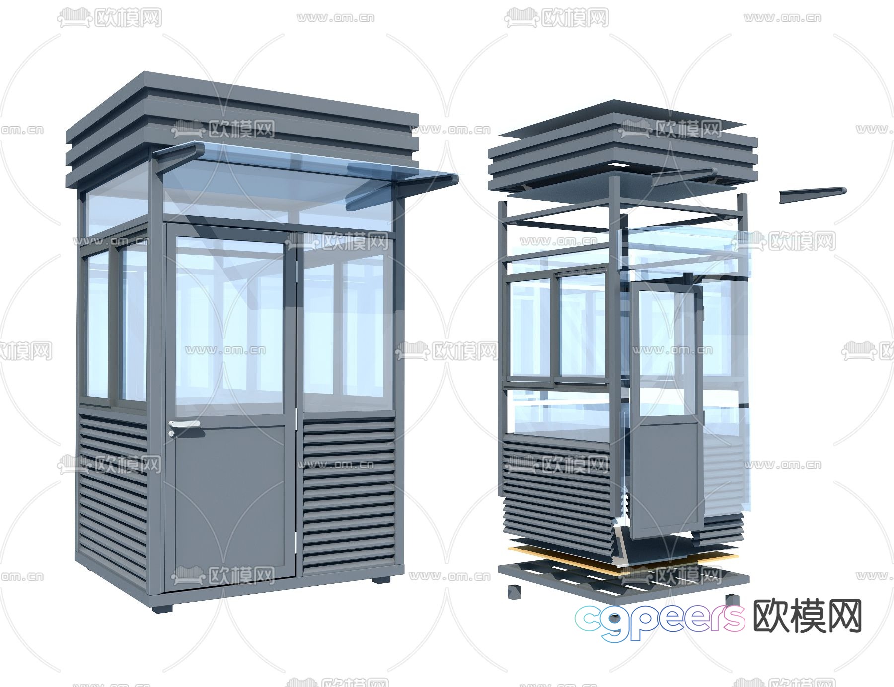 Modern guard box security booth 3D model