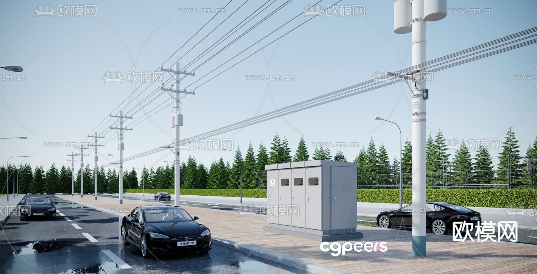 High voltage wire, telephone pole, electric tower 3d model