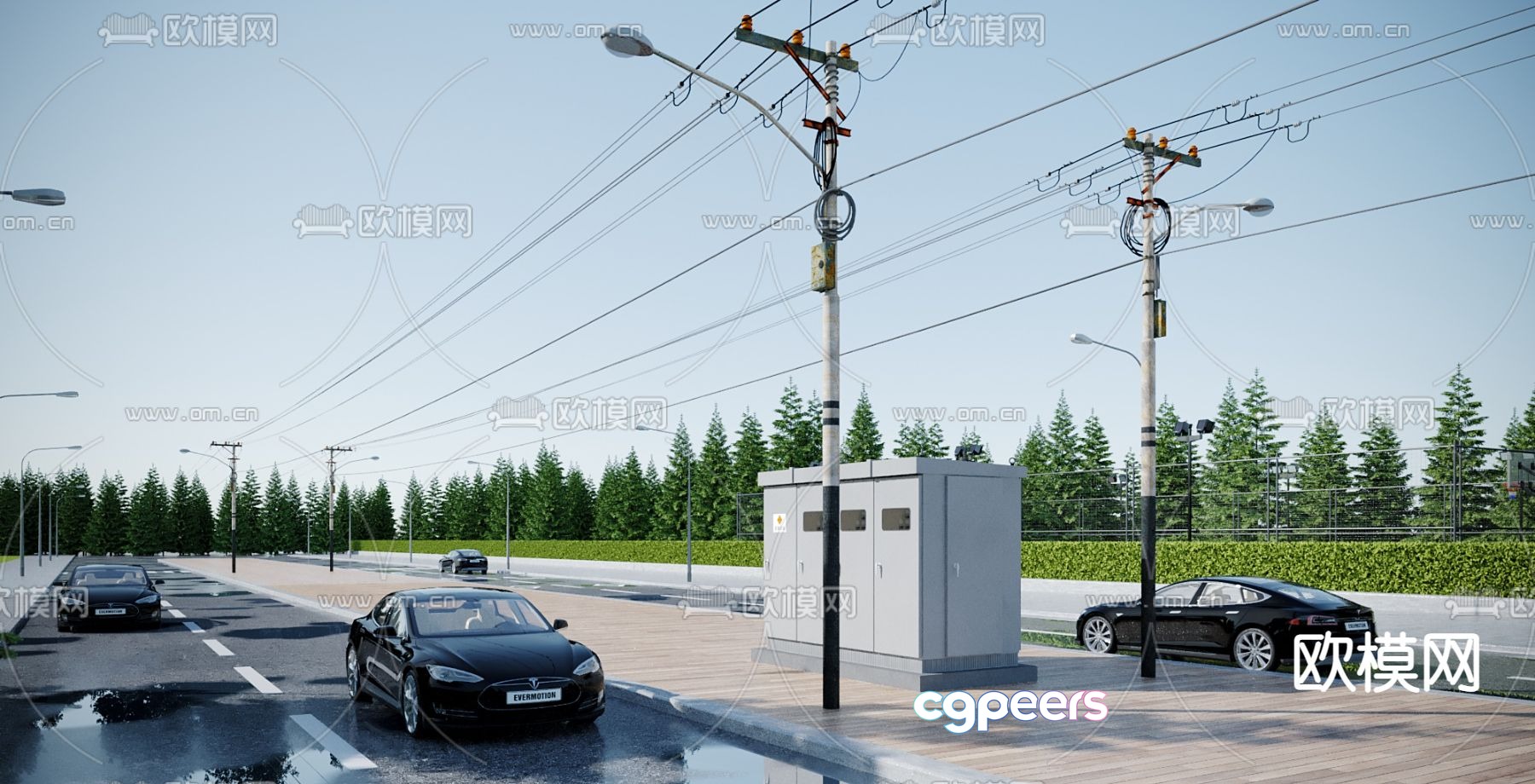 High voltage wire, telephone pole, electric tower 3d model