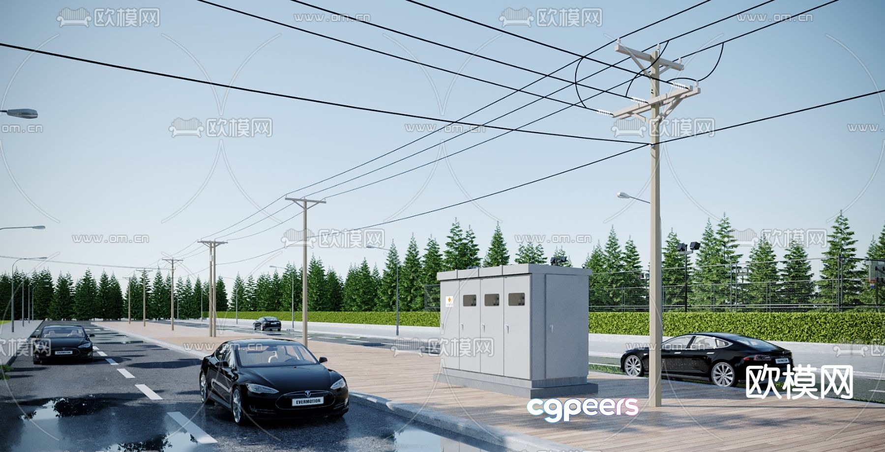 High voltage wire, telephone pole, electric tower 3d model