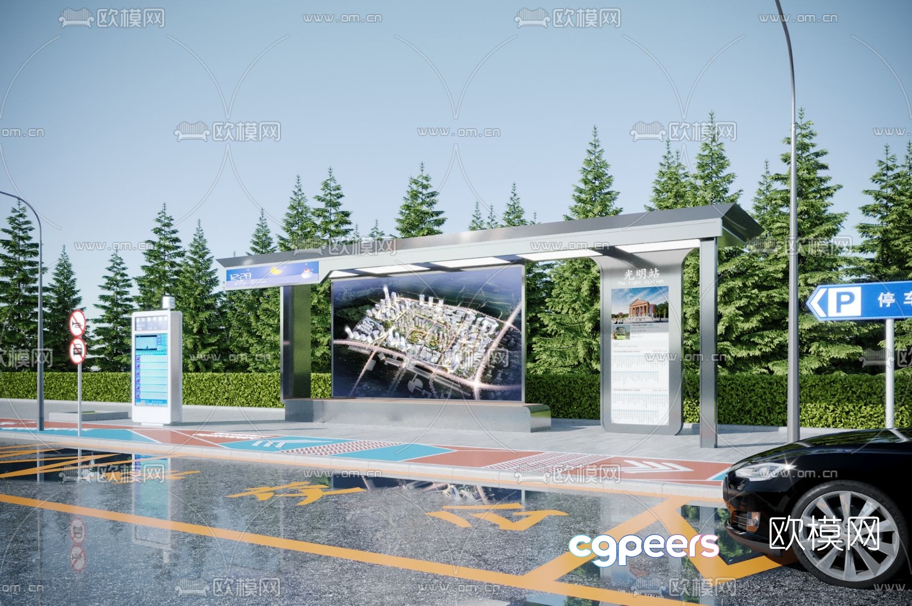 Modern bus stop shelter 3d model