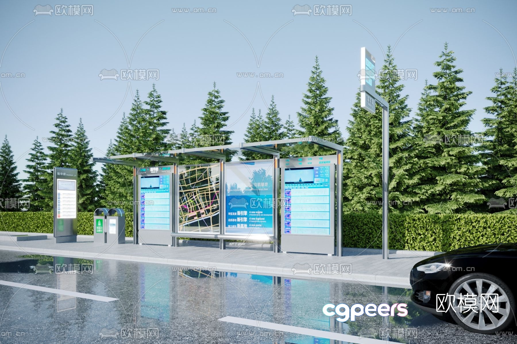 Modern bus stop shelter 3d model Modern bus stop shelter 3d model