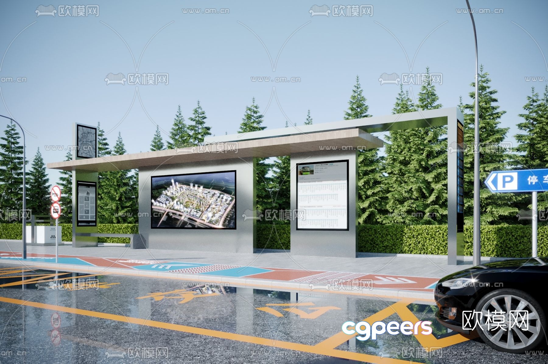 Modern bus stop shelter 3d model