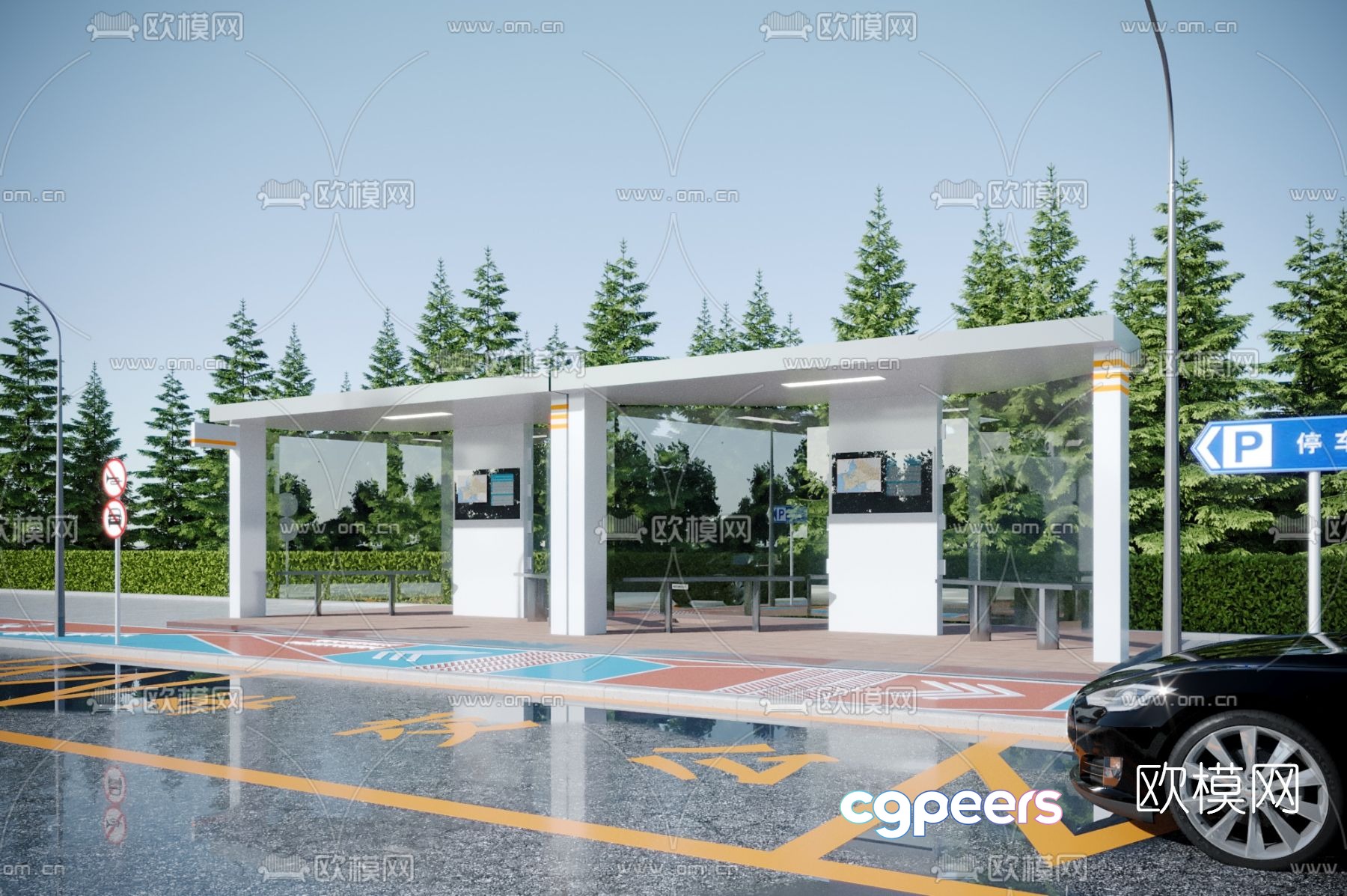 Modern bus stop shelter 3d model