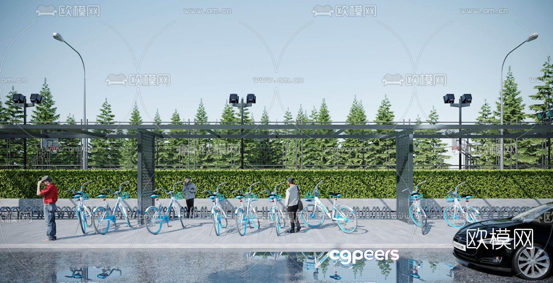 Modern bicycle shed 3d model Modern bicycle shed 3d model