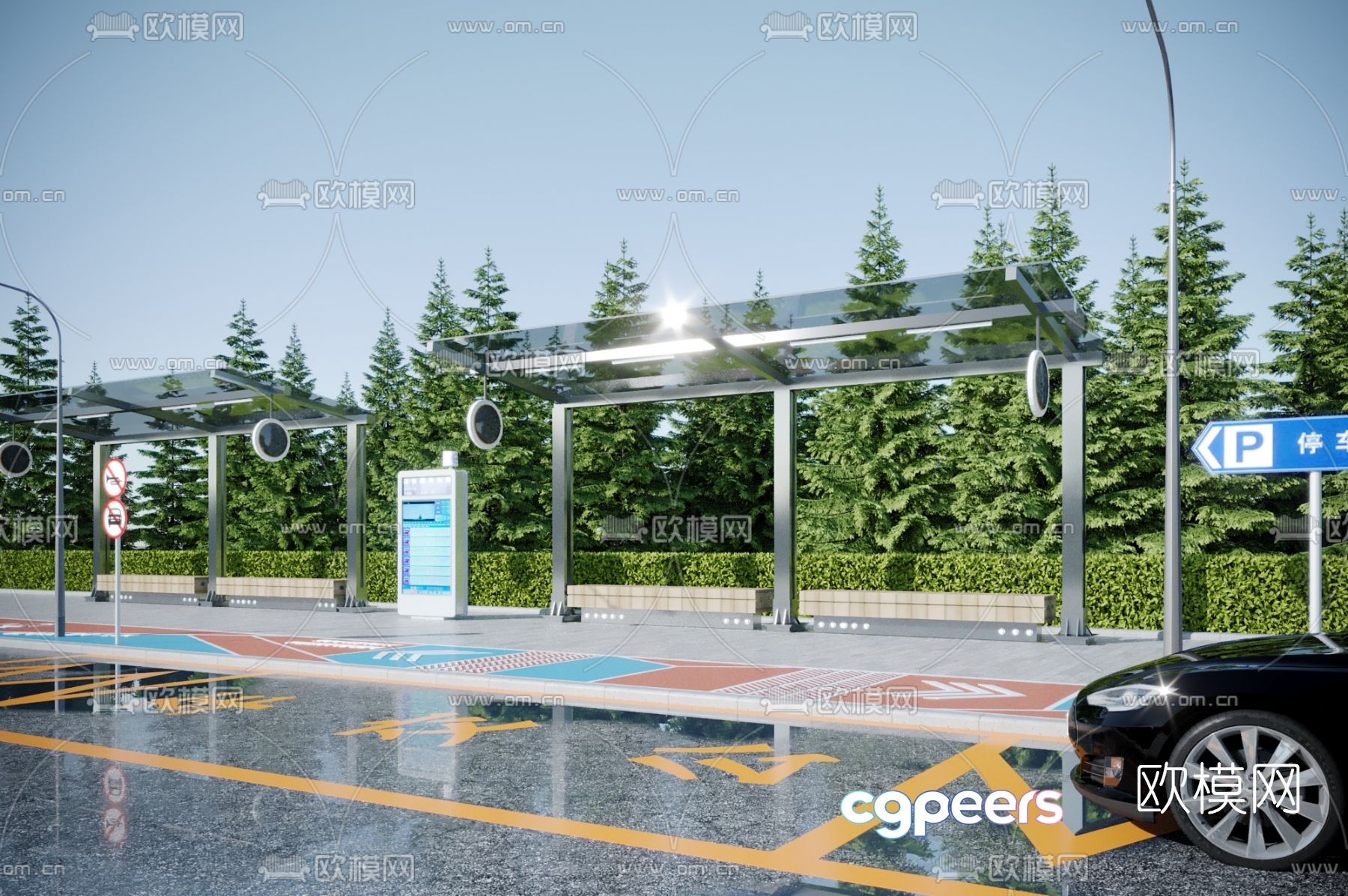 Modern bus stop shelter 3d model