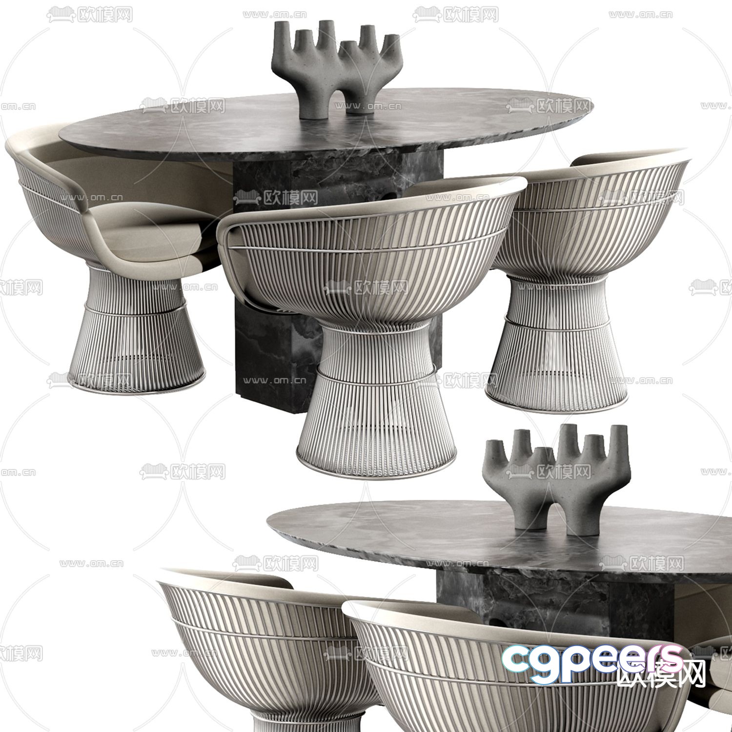 Poliform oval dining table and chairs 3d model Poliform oval dining table and chairs 3d model