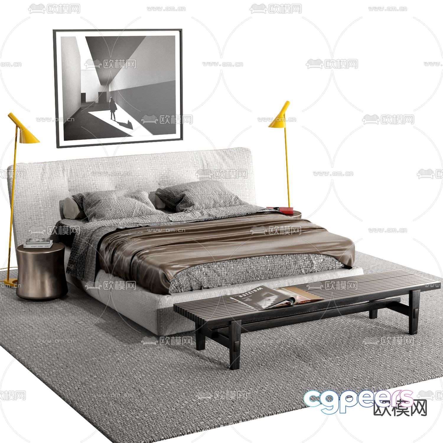 B&B Italia double bed 3d model B&B Italia double bed 3d model