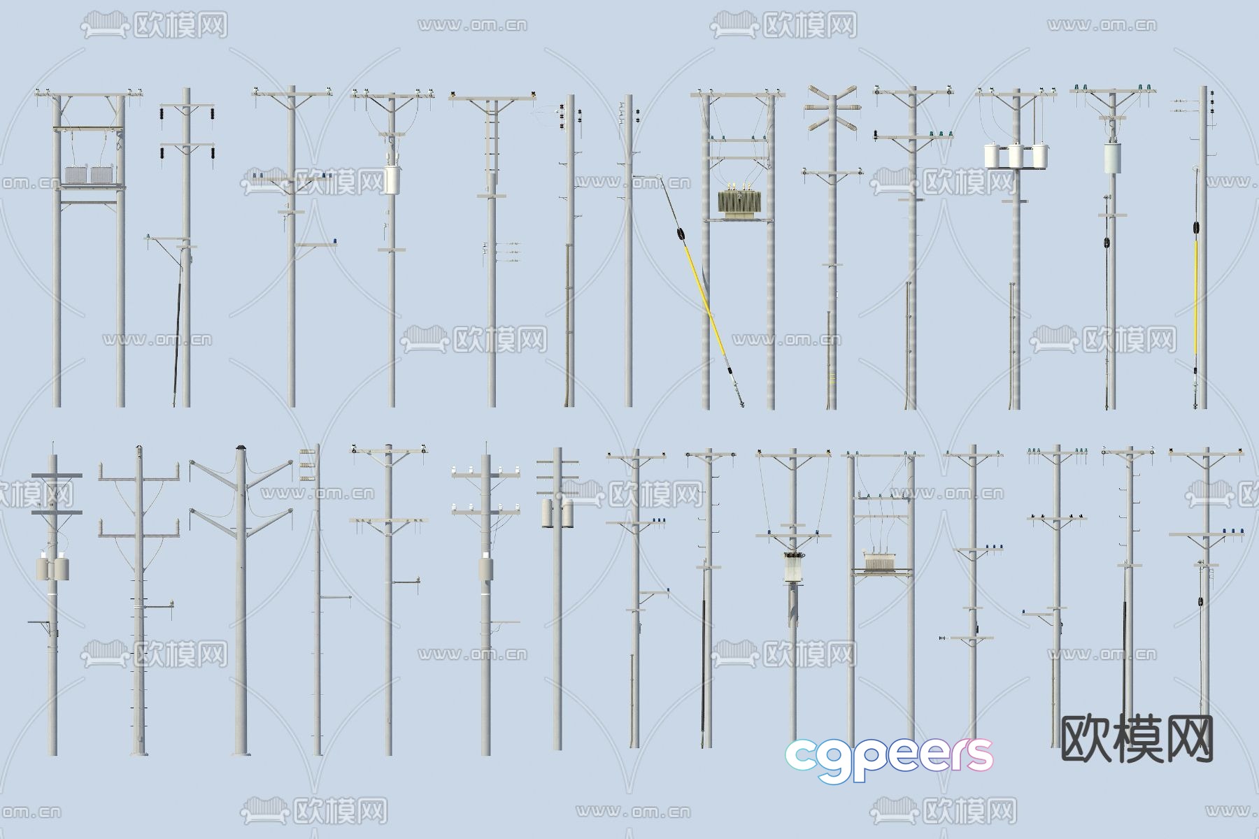 Telephone pole, high-voltage line, high-voltage electricity tower, signal tower 3D model