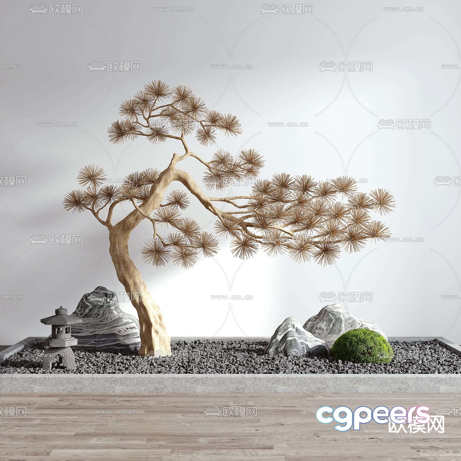 Pine tree rockery indoor landscape 3d model Pine tree rockery indoor landscape 3d model