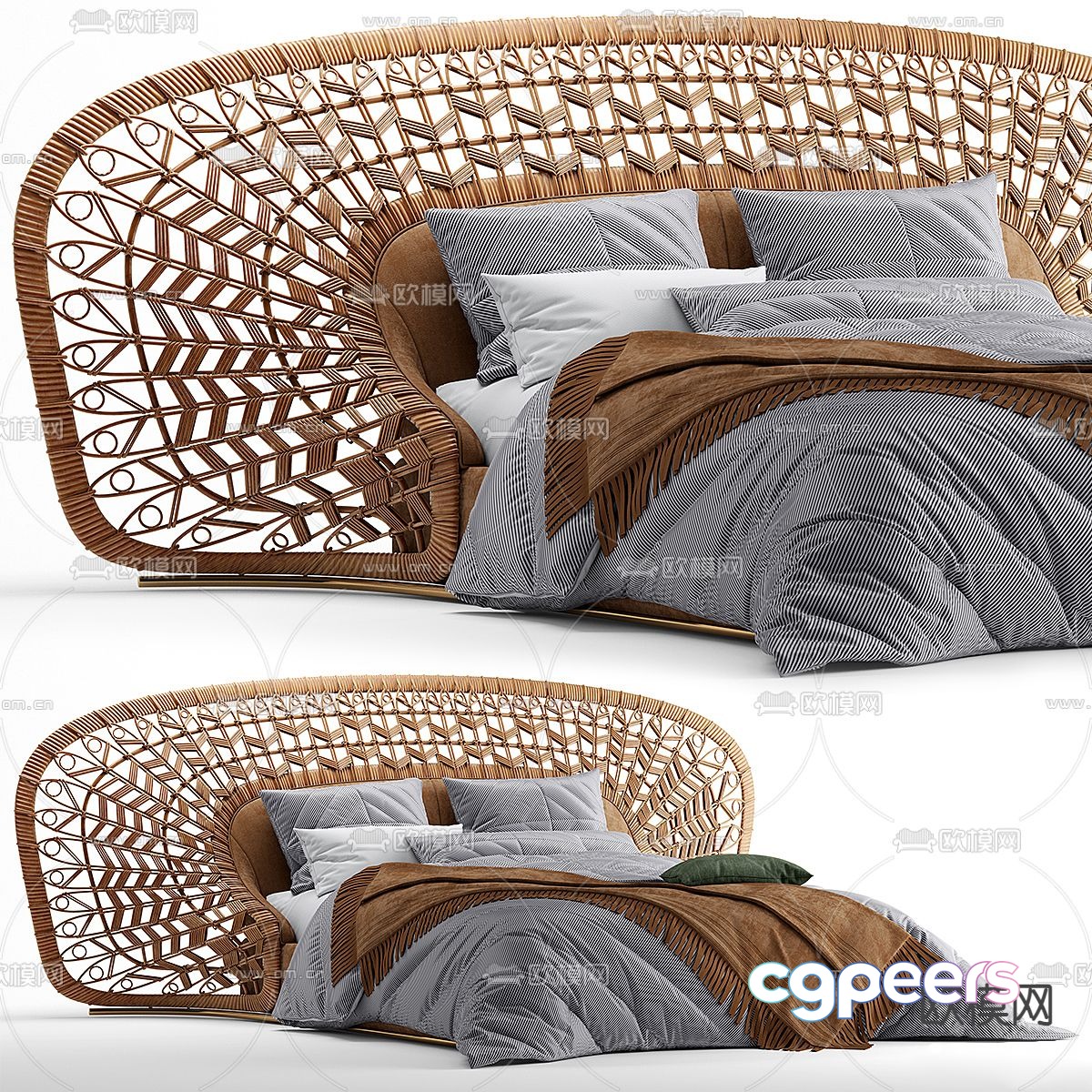 Rattan double bed bedroom bed 3d model Rattan double bed bedroom bed 3d model