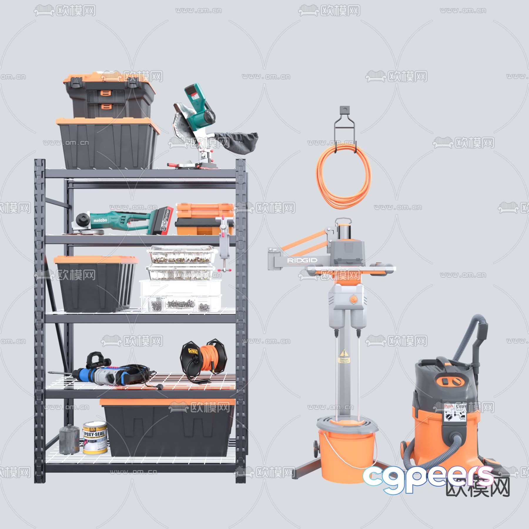Toolbox, chainsaw, electric drill 3d model Toolbox, chainsaw, electric drill 3d model