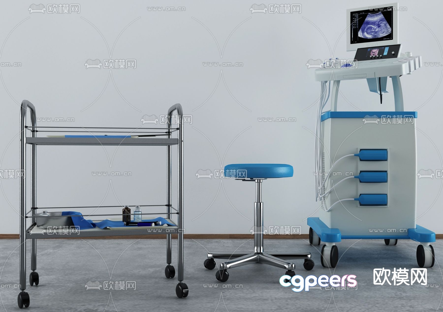 Medical equipment B-ultrasound machine 3d model Medical equipment B-ultrasound machine 3d model