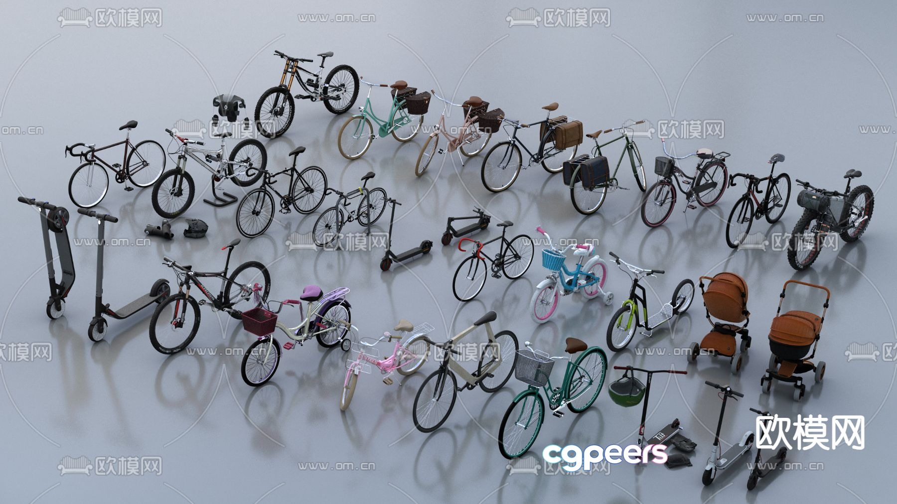 bicycle mountain bike stroller scooter 3d model bicycle mountain bike stroller scooter 3d model