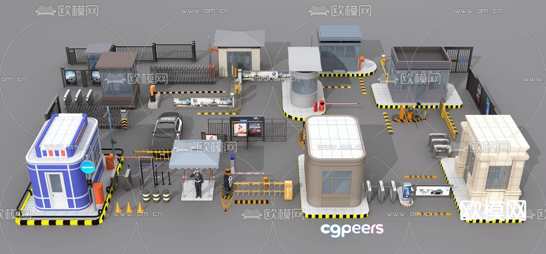 Guard box, gate, toll pole, security booth 3D model Guard box, gate, toll pole, security booth 3D model