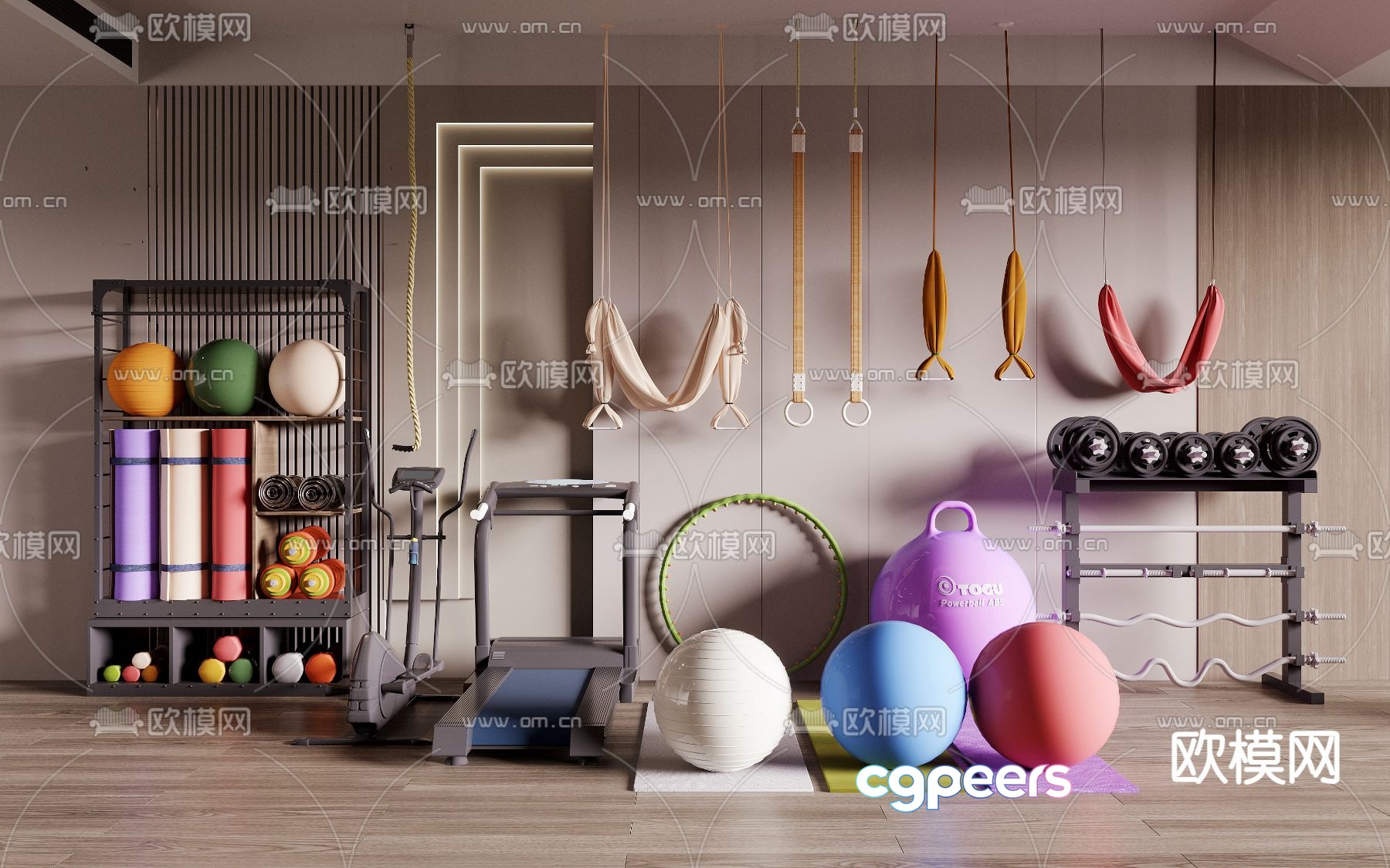 Fitness equipment yoga rope yoga ball treadmill dumbbell 3d model Fitness equipment yoga rope yoga ball treadmill dumbbell 3d model
