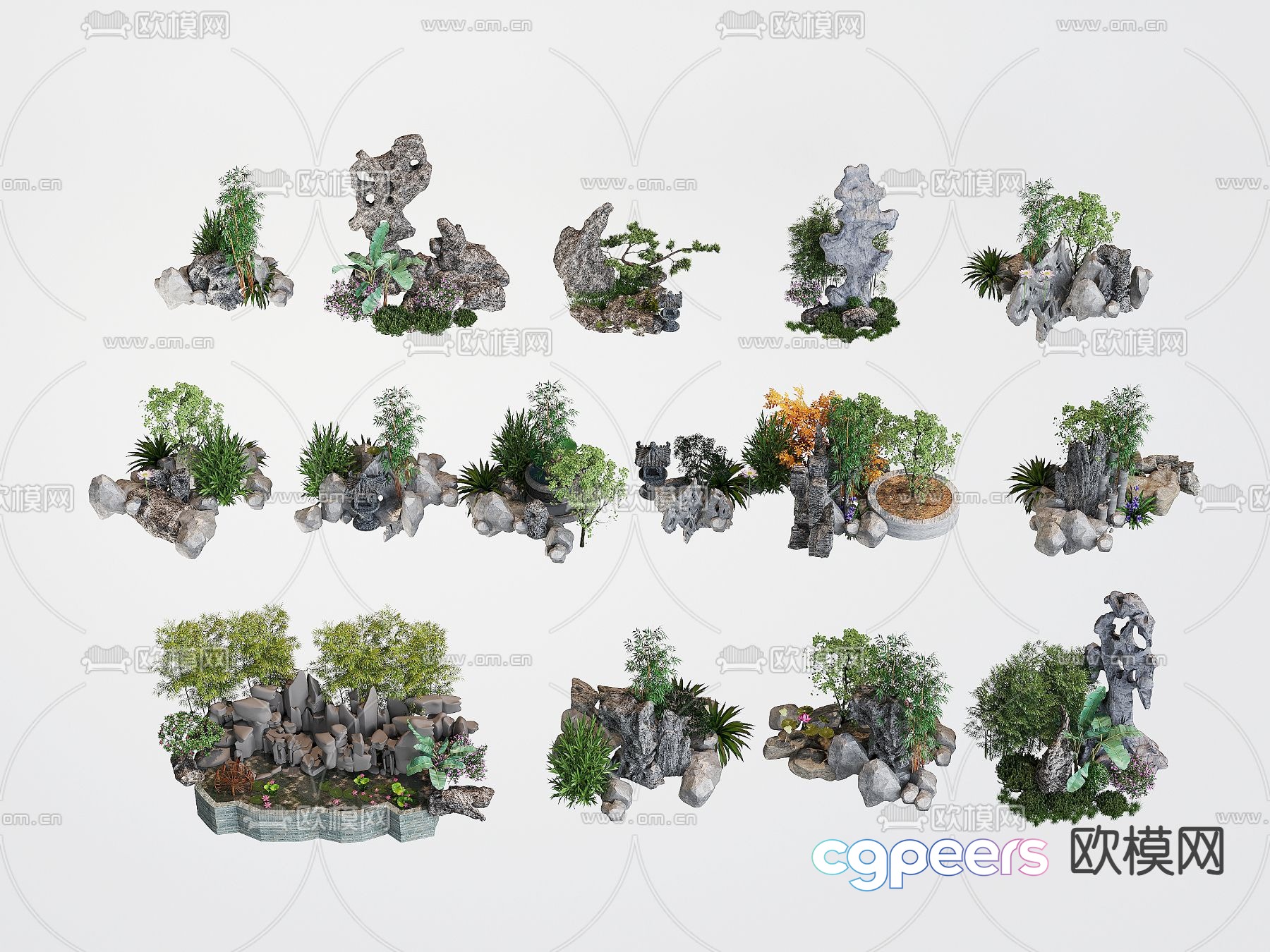 Chinese rockery landscaping stone rockery pool sketch 3D model Chinese rockery landscaping stone rockery pool sketch 3D model