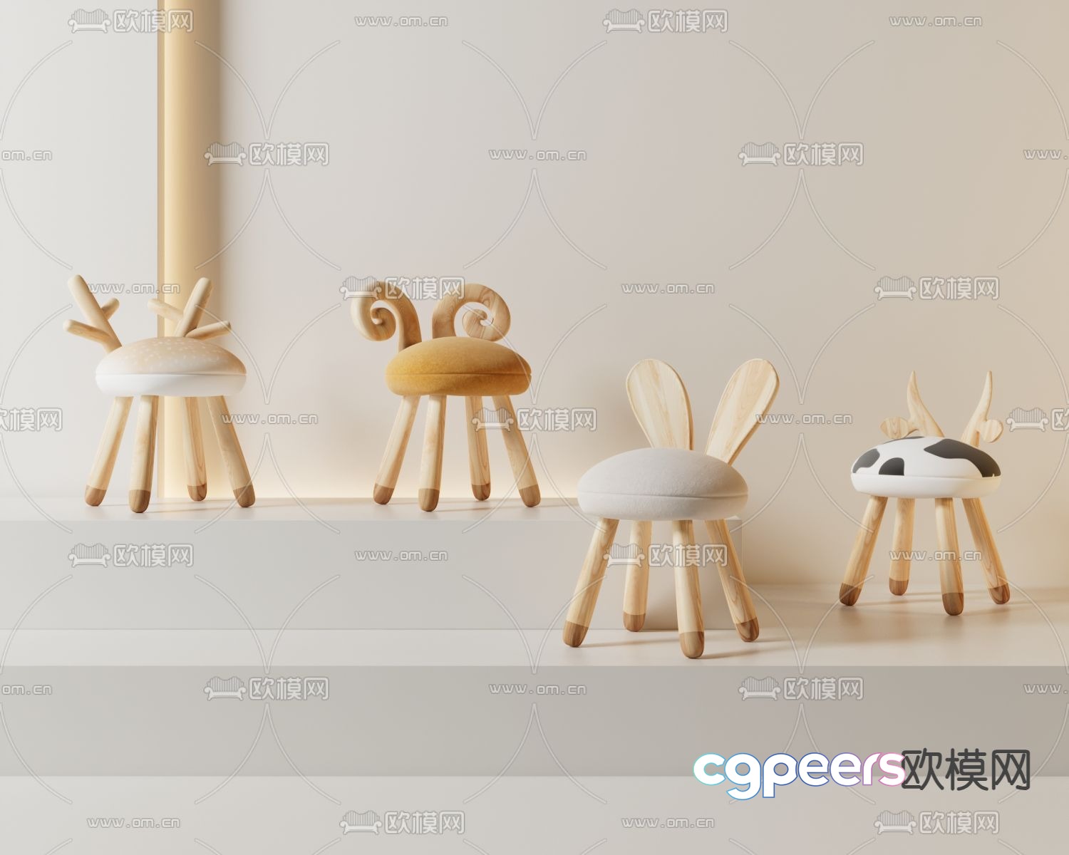 Animal children’s chair cartoon stool 3d model