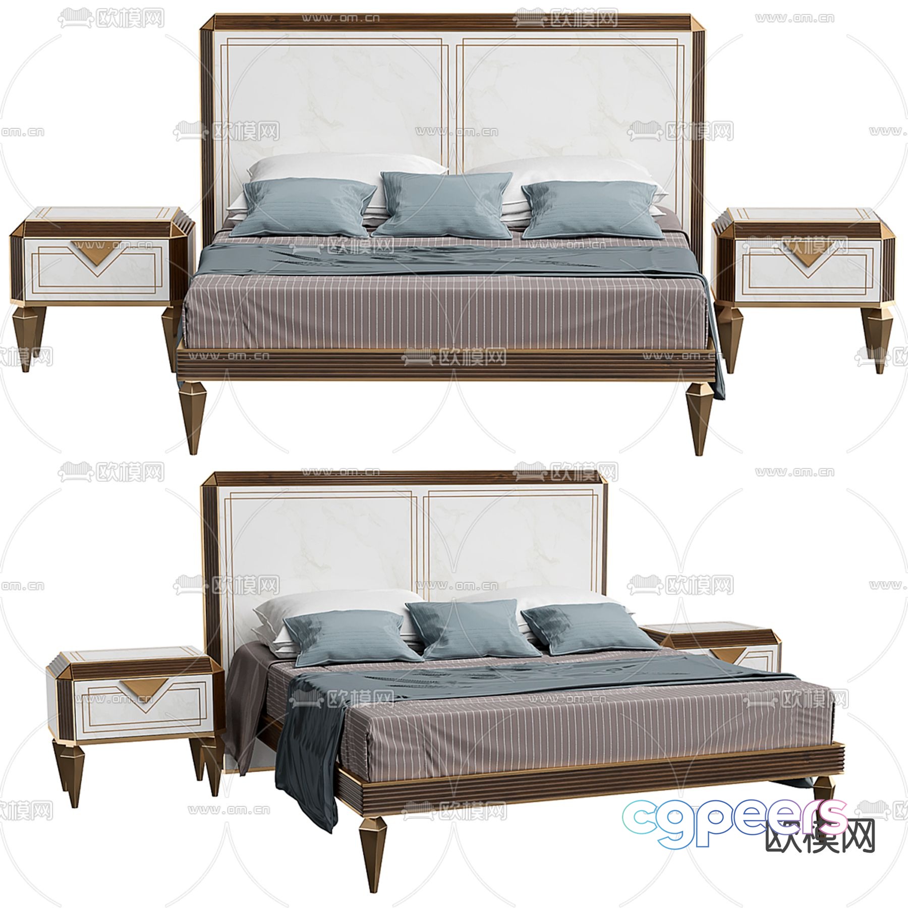 Simple European double bed 3D model Simple European double bed 3D model