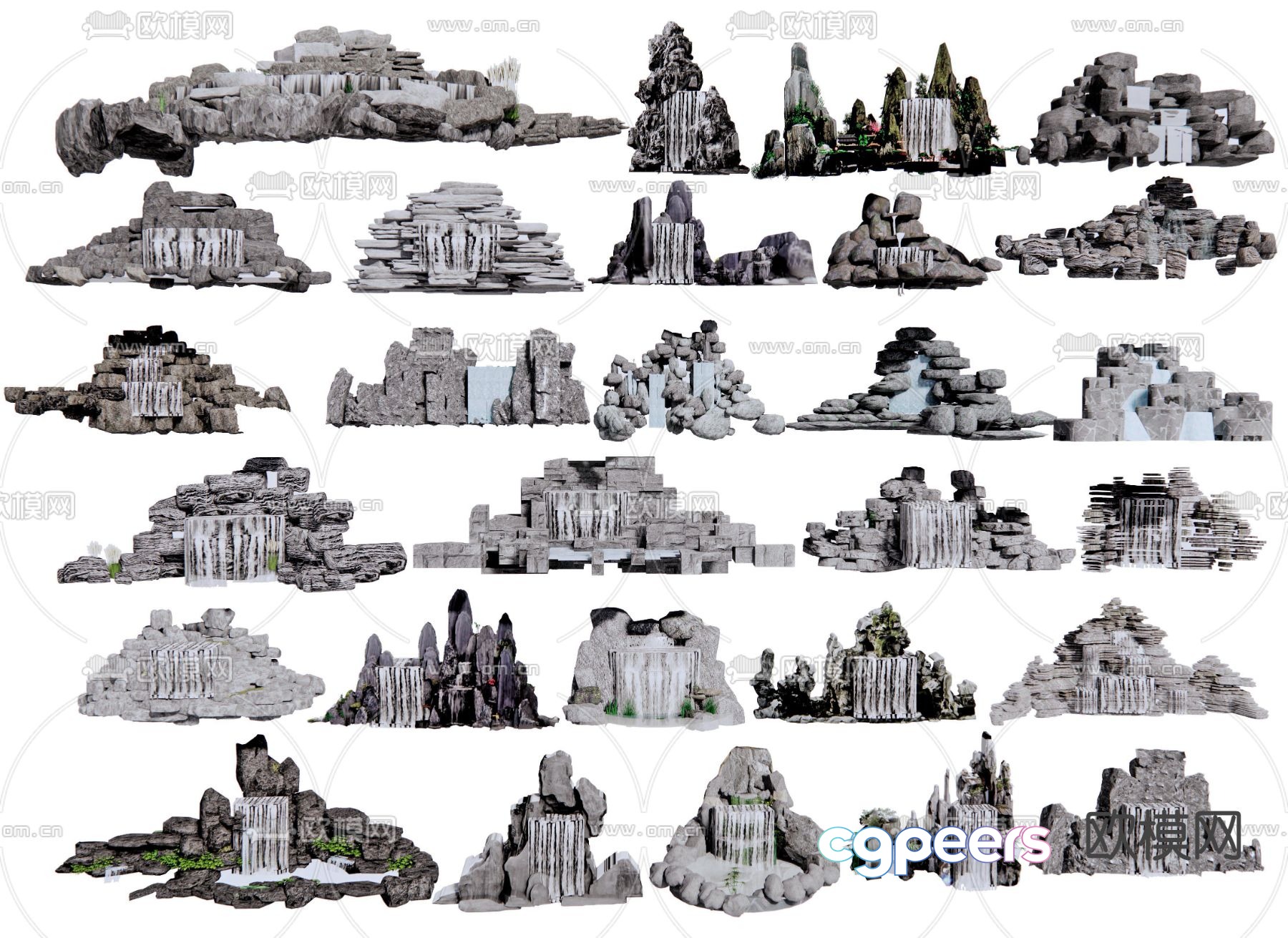 Chinese rockery falling water feature landscape stone 3D model Chinese rockery falling water feature landscape stone 3D model