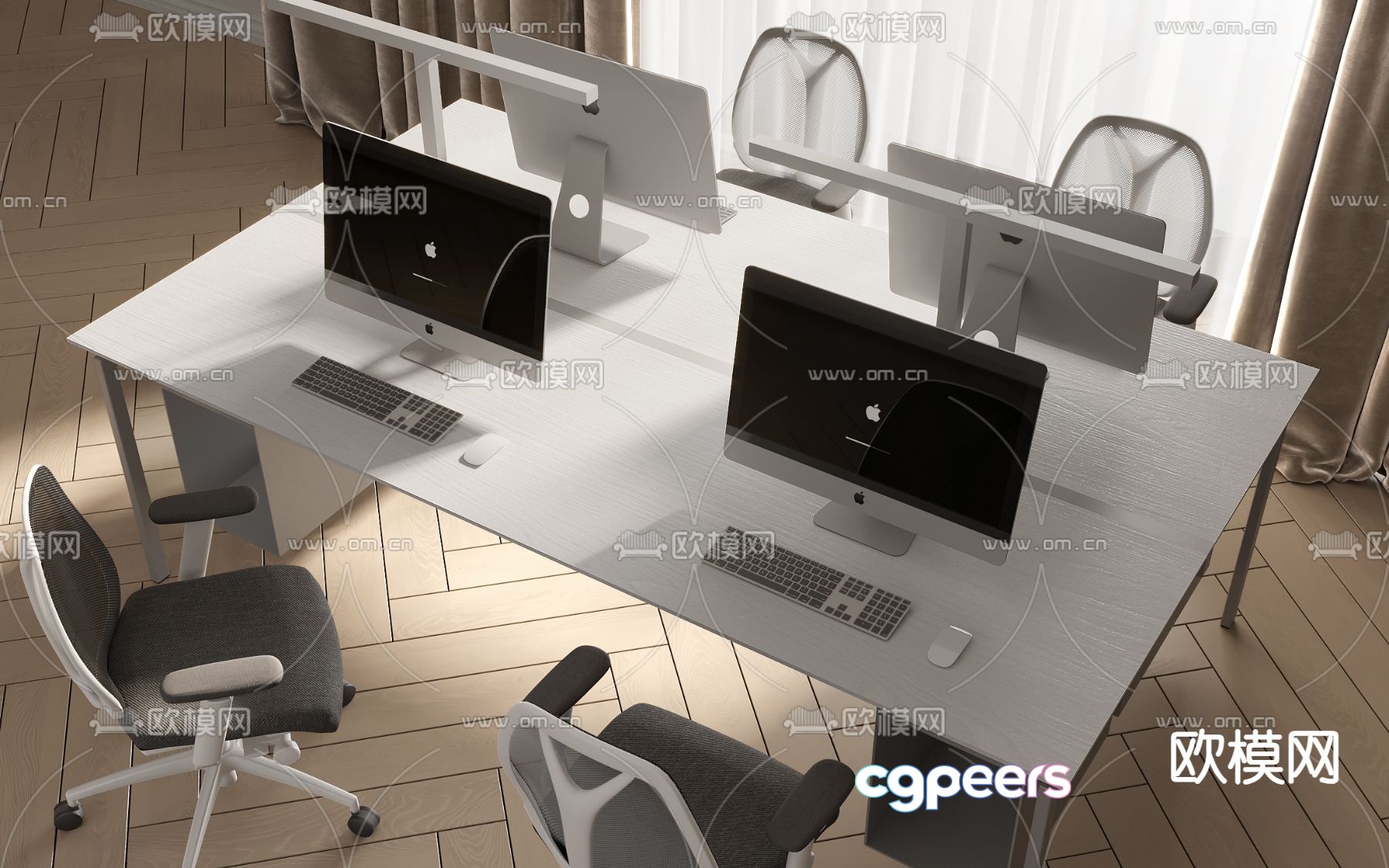 modern desk post workstation 3d model modern desk post workstation 3d model