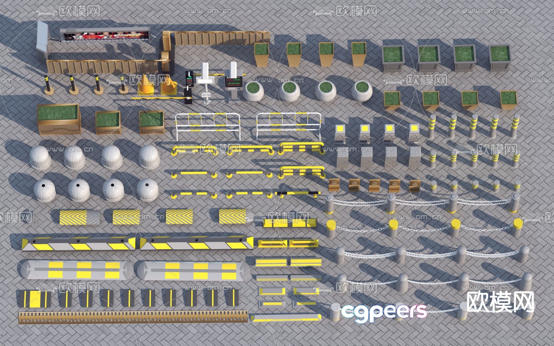 Car block, road guardrail, roadblock, iron chain stone pier 3D model