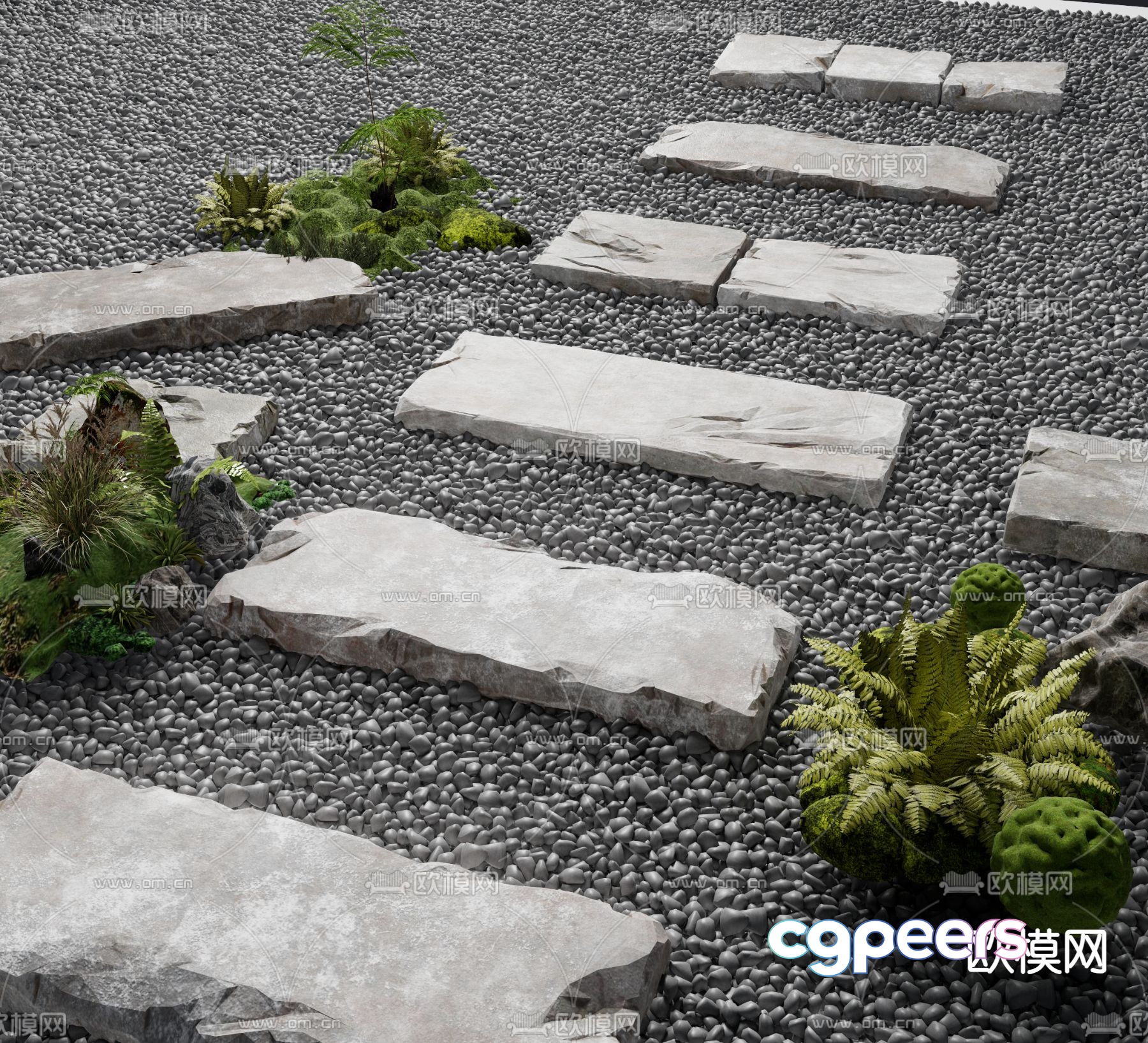 Chinese Tingbu bluestone garden road paving 3D model Chinese Tingbu bluestone garden road paving 3D model