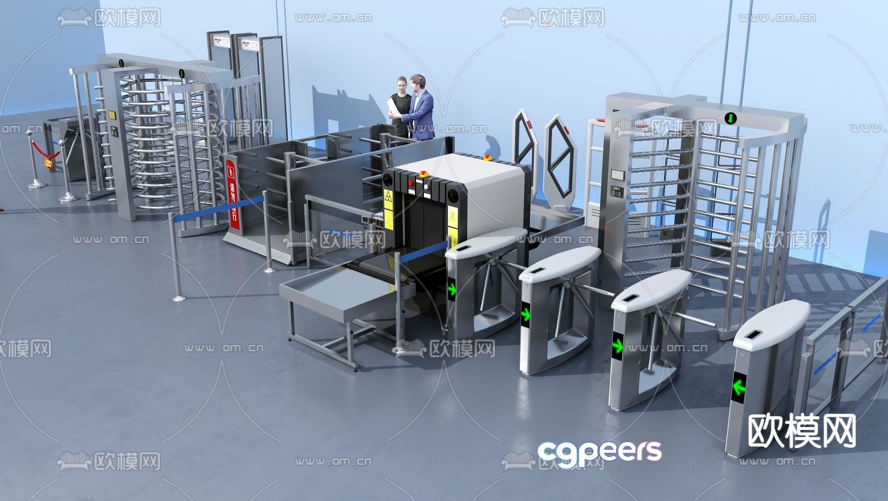 Security gate ticket check channel access control 3D model