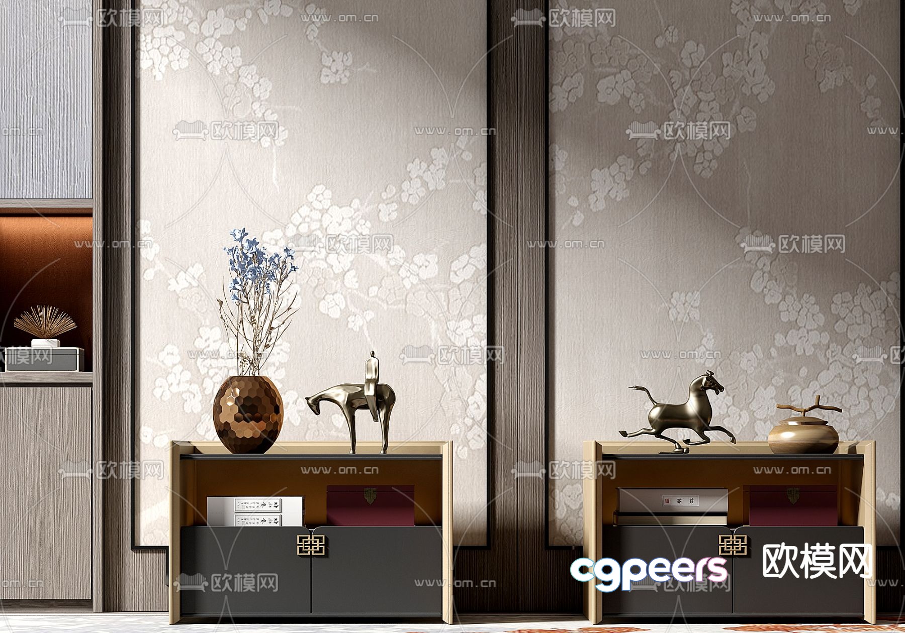 New Chinese style bedside table 3d model New Chinese style bedside table 3d model