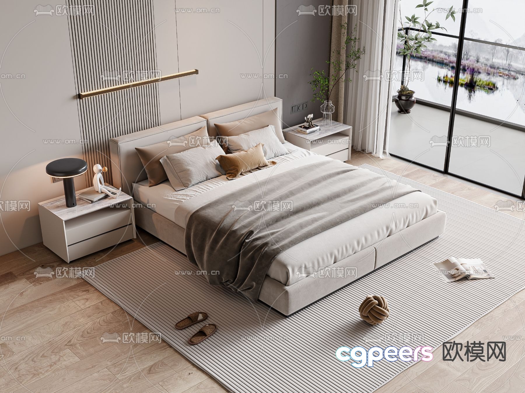 Modern double bed 3d model Modern double bed 3d model