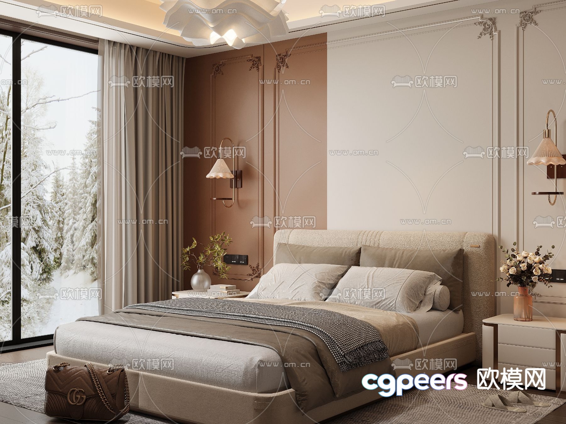 Modern double bed 3d model Modern double bed 3d model