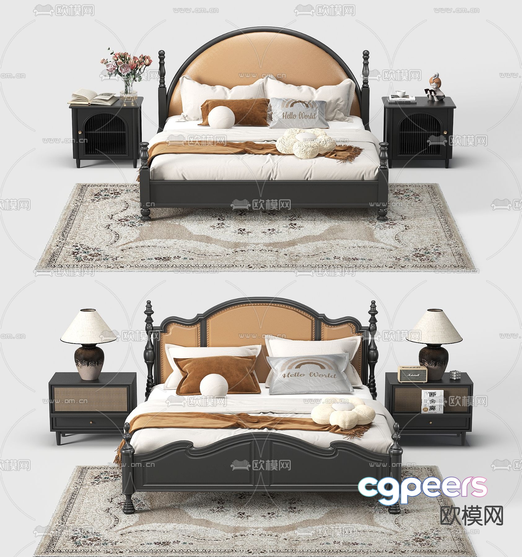 French double bed 3d model French double bed 3d model