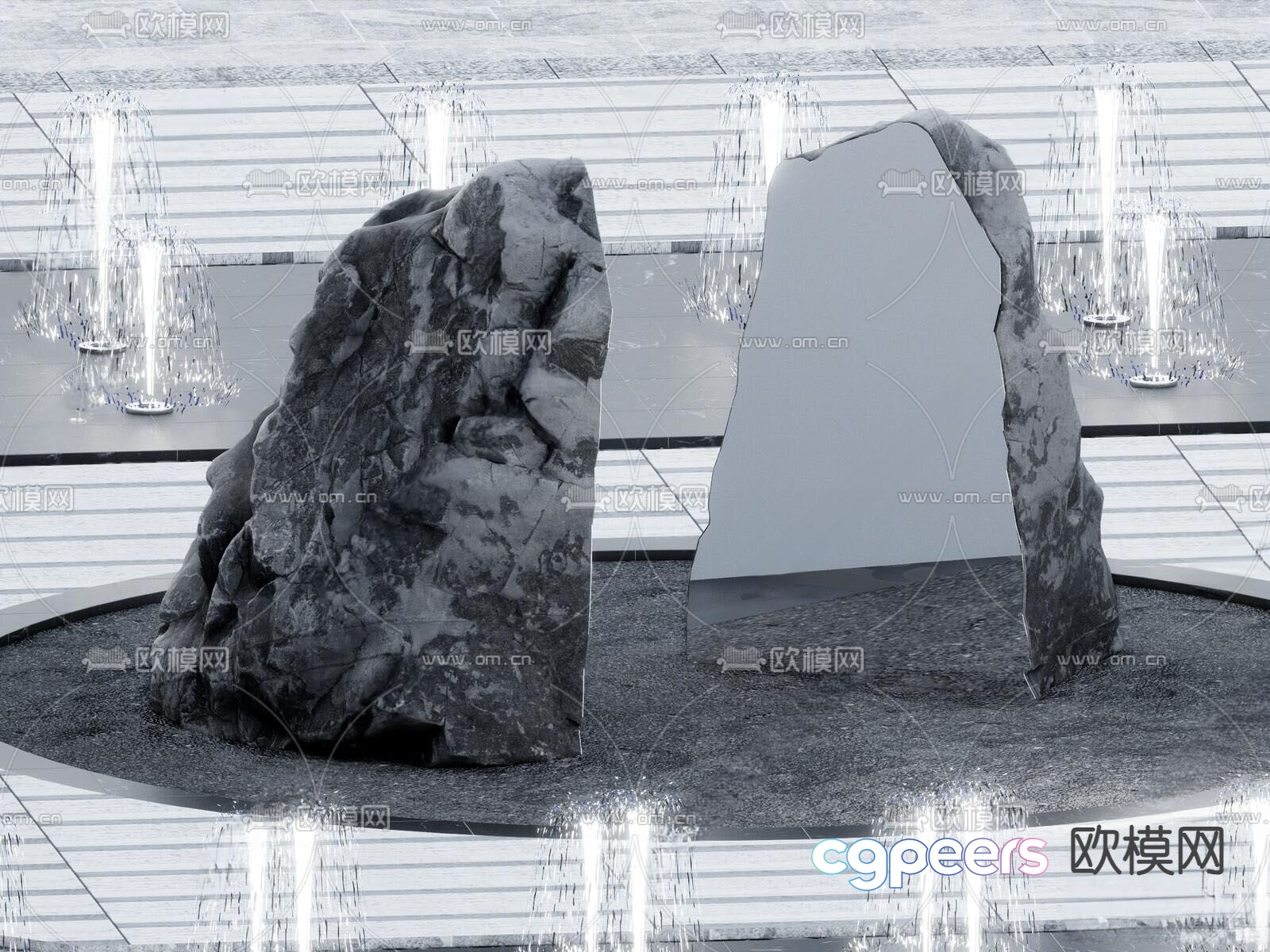Mirror stone garden stone sliced ​​stone 3d model Mirror stone garden stone sliced ​​stone 3d model