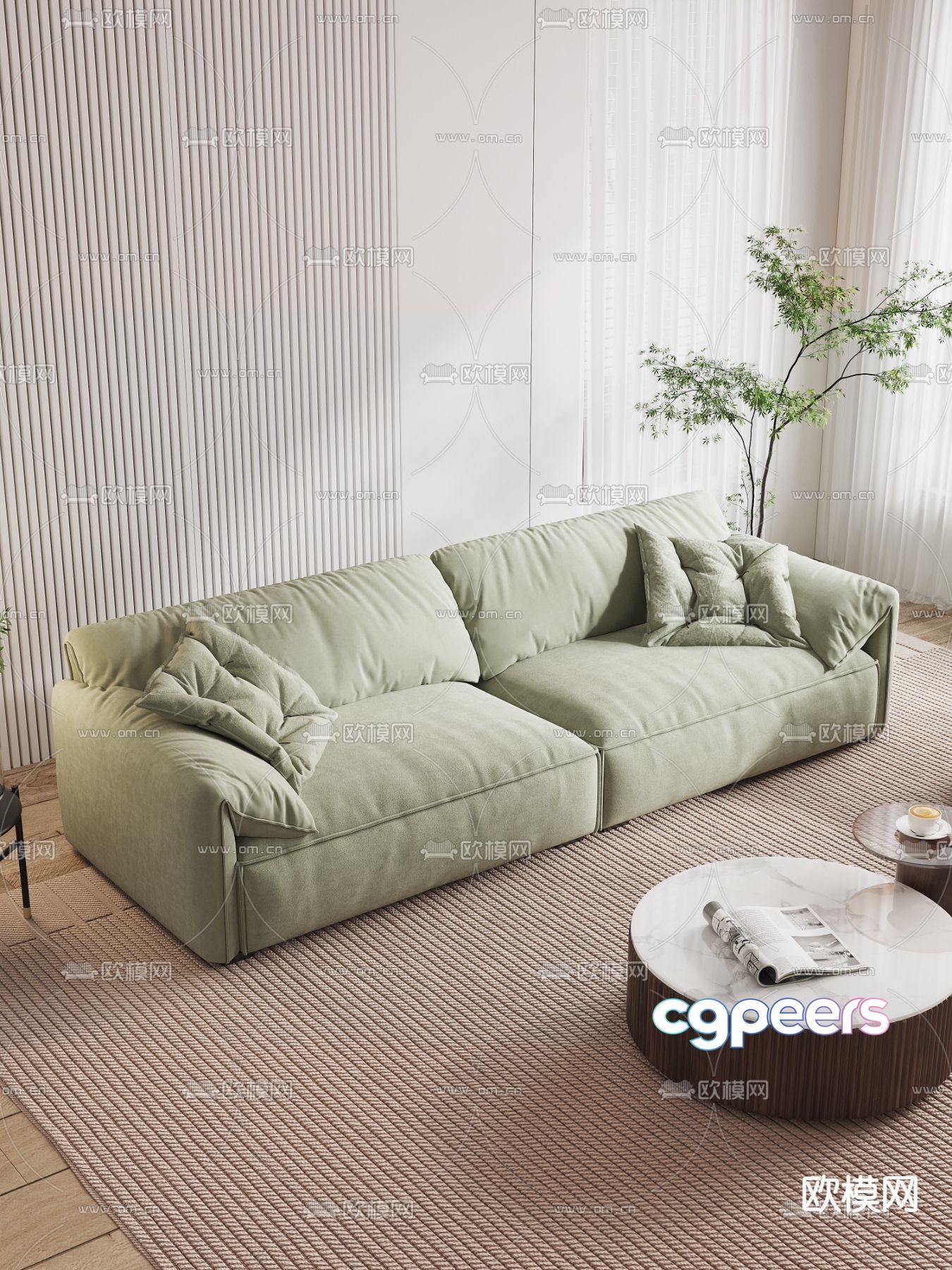 Green sofa double sofa 3d model Green sofa double sofa 3d model