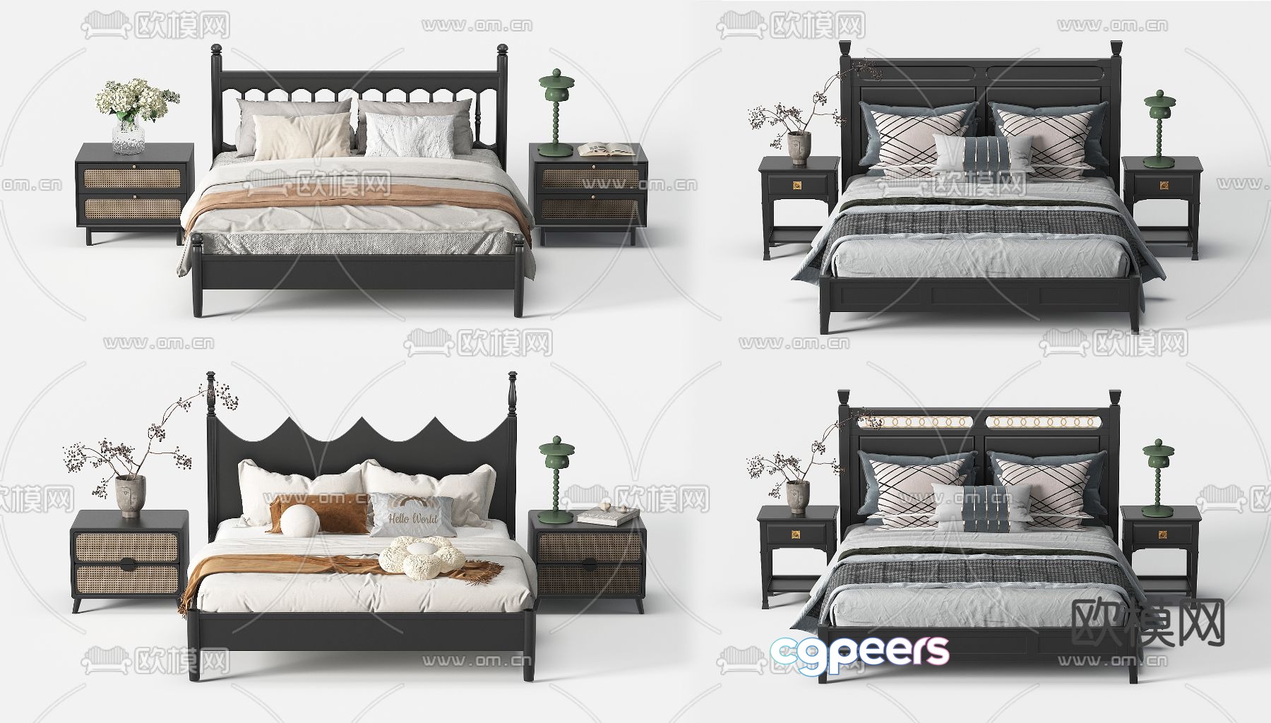 French double bed 3d model French double bed 3d model