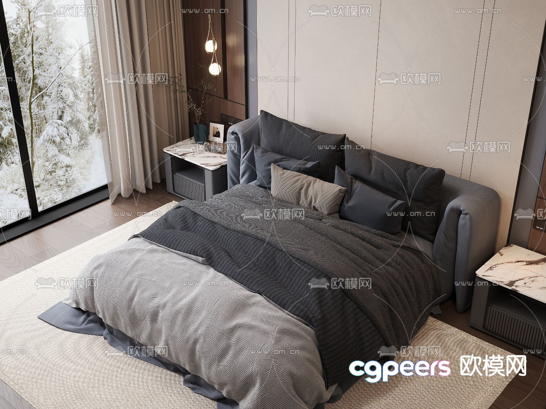 Modern double bed 3d model Modern double bed 3d model